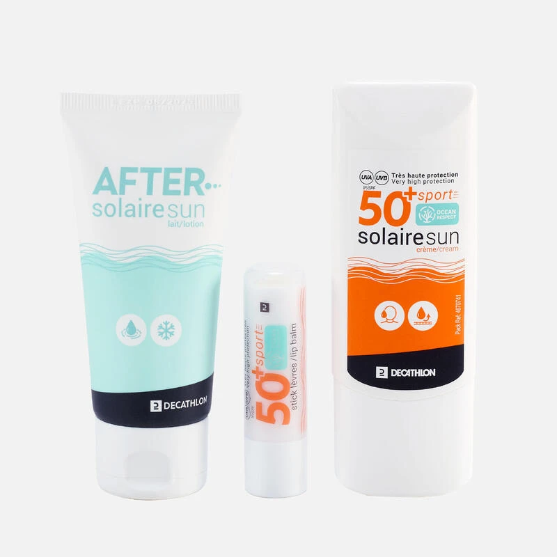 Decathlon Kit Solaire : Crème SPF 50+ / Stick Lèvres SPF 50+ / Gel Après Soleil – Image 2